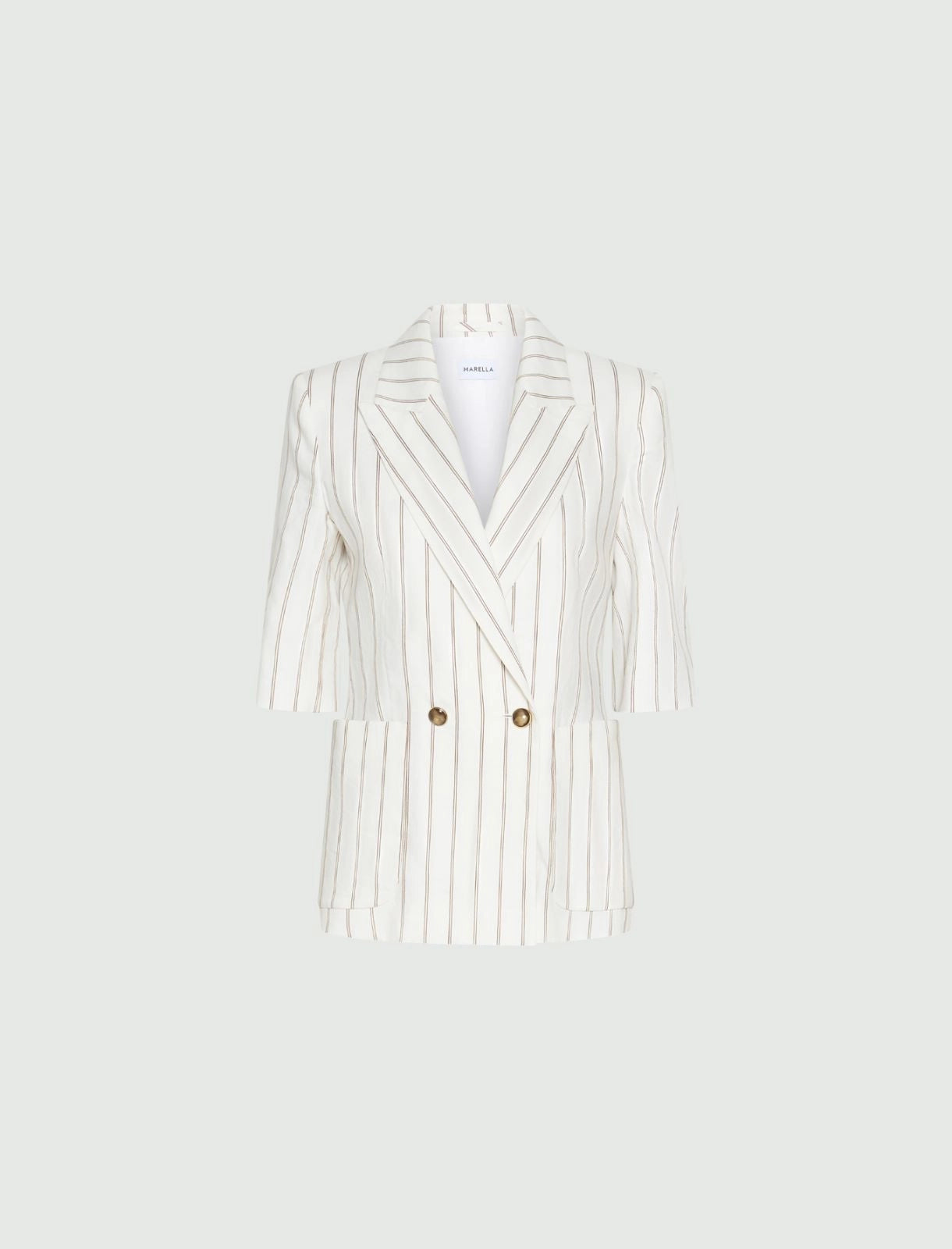 Marella Blazer dritto in lino mezza manica fantasia gessato MLLGondola  PE26 Marella