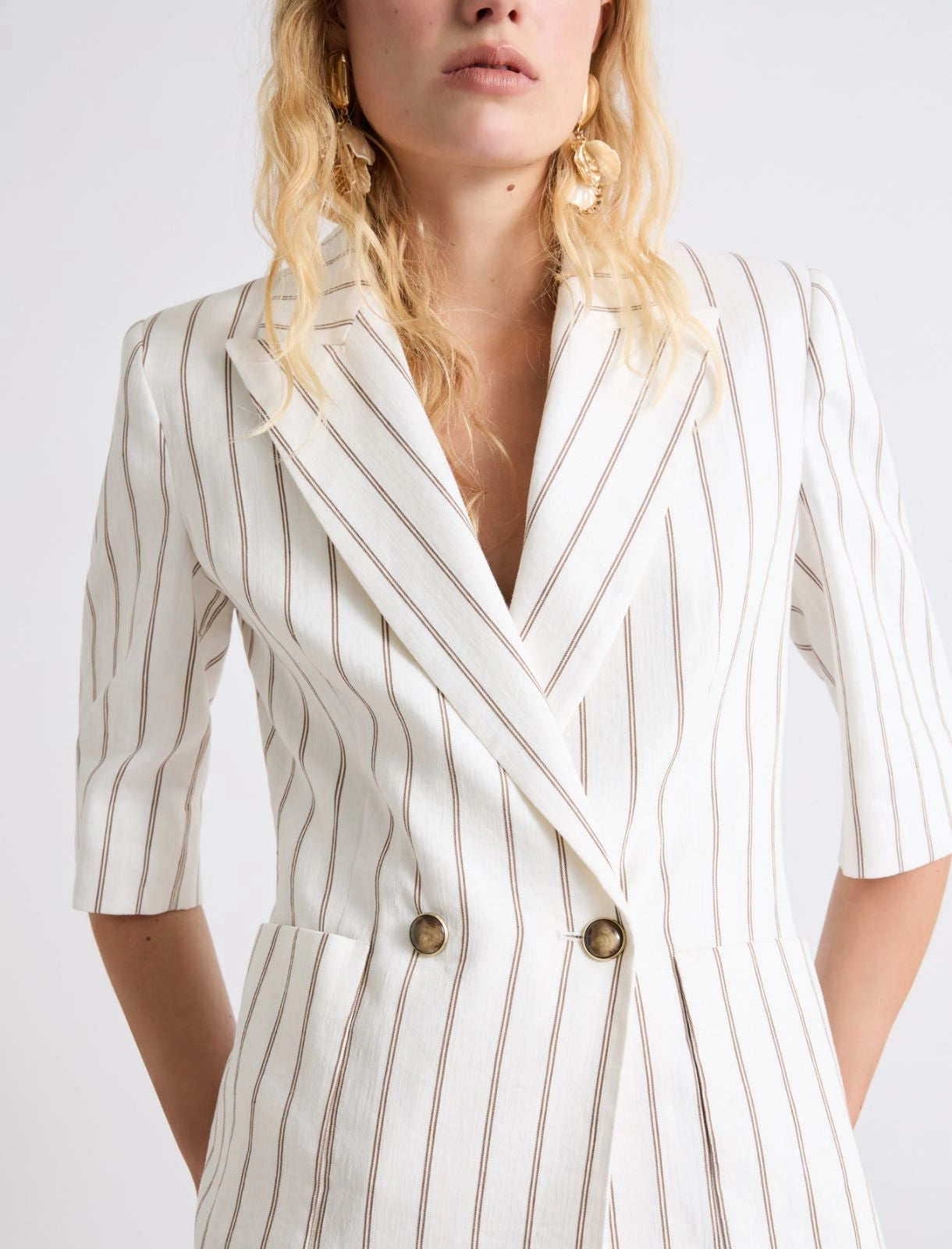 Marella Blazer dritto in lino mezza manica fantasia gessato MLLGondola  PE26 Marella