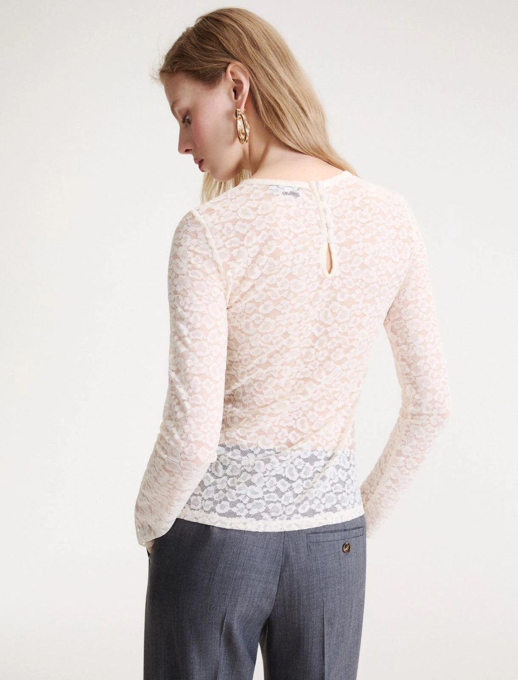 Marella Sport T-shirt a manica lunga in jersey pizzo, panna MLSAutore AI26 Marella Sport