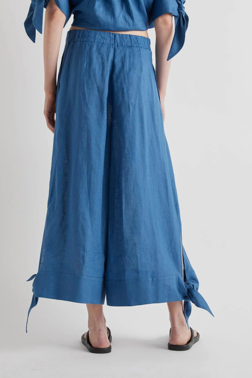Meimeij Pantalone gamba larga in lino con dettaglio fiocchi mod N01 PE26 Meimeij