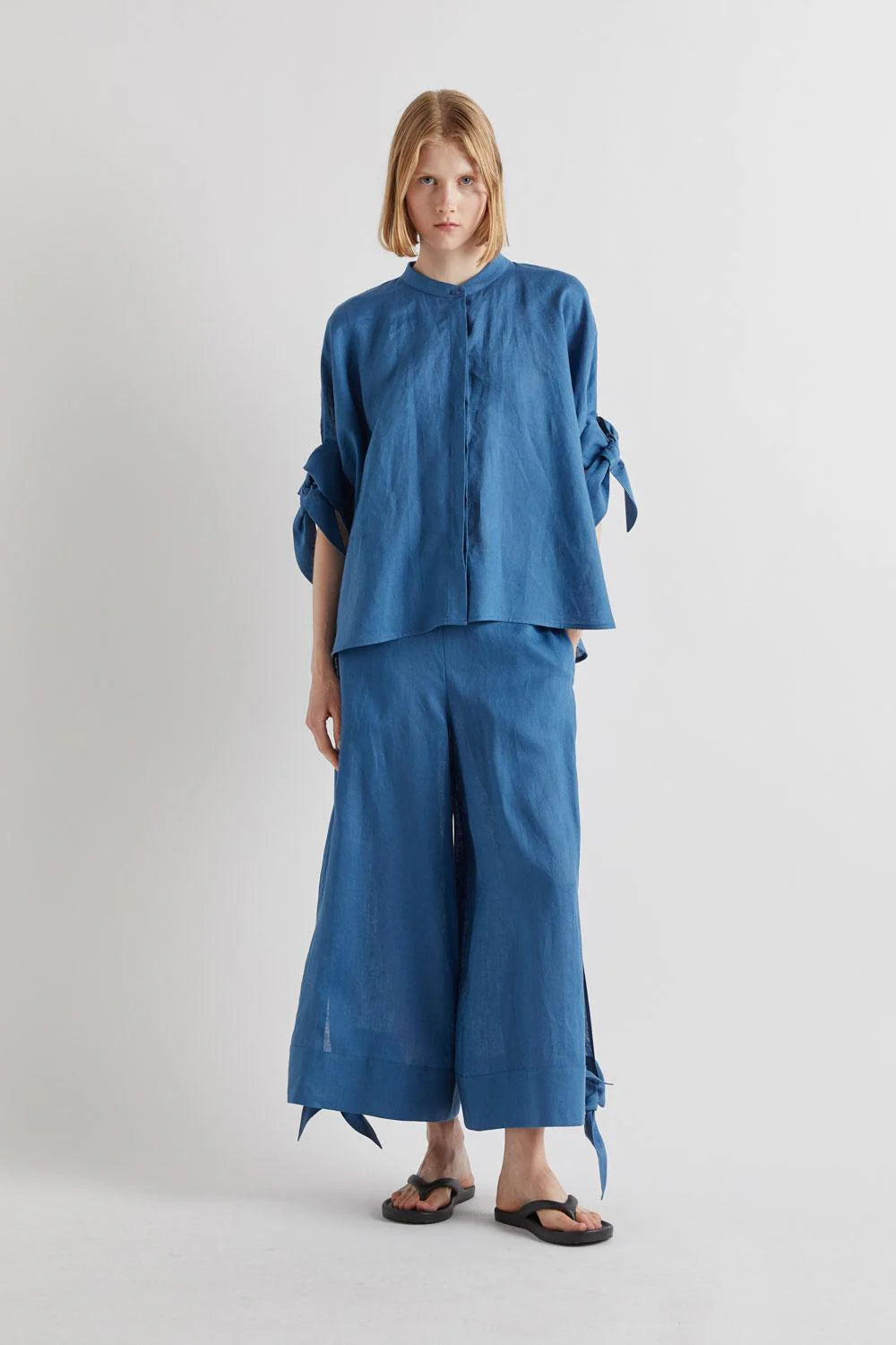 Meimeij Pantalone gamba larga in lino con dettaglio fiocchi mod N01 PE26 Meimeij
