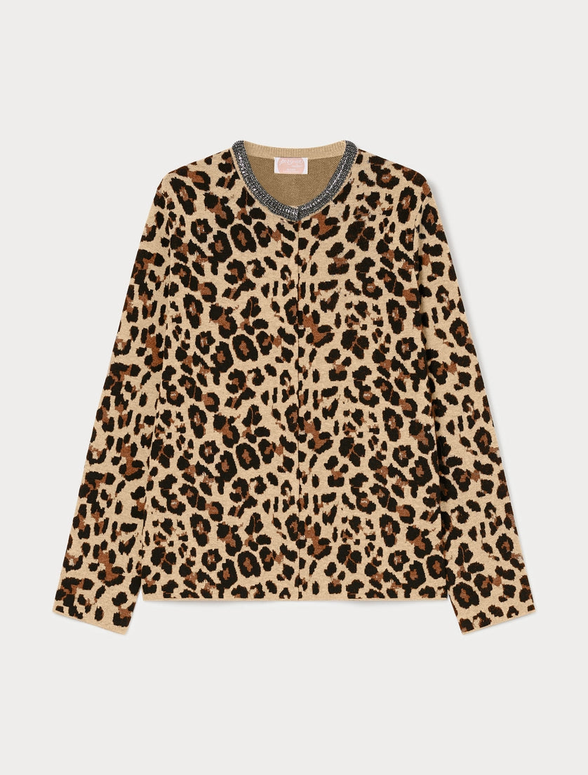 Persona Marina Rinaldi Cardigan in misto lana jacquard NNWTavola, cammello AI26 Persona Marina Rinaldi