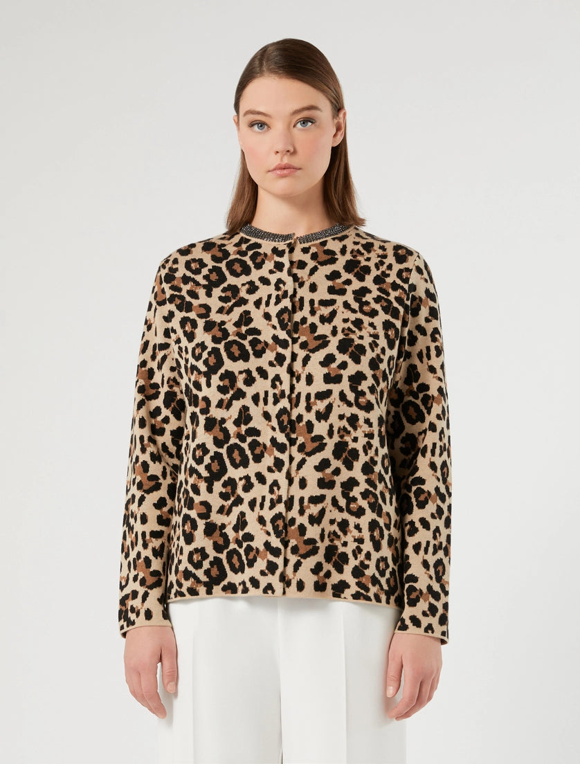 Persona Marina Rinaldi Cardigan in misto lana jacquard NNWTavola, cammello AI26 Persona Marina Rinaldi