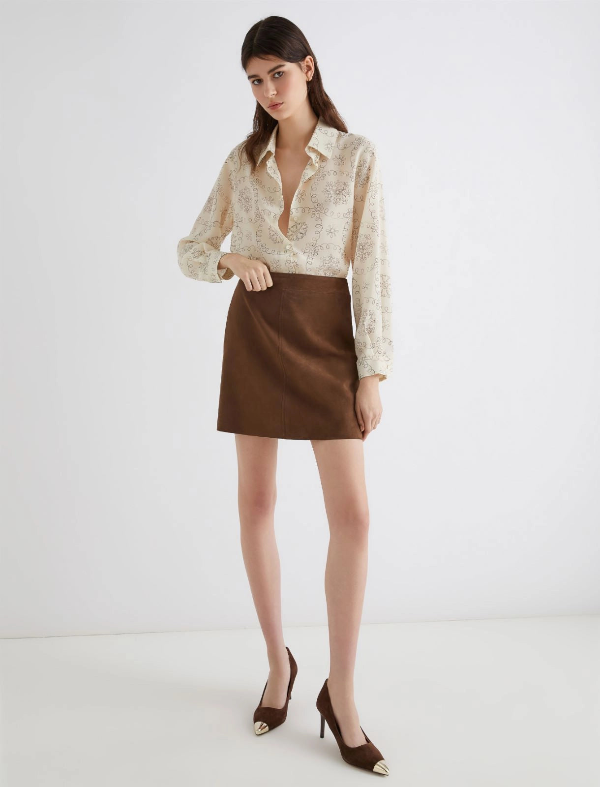 Marella Mini gonna in suede marrone Rise AI25