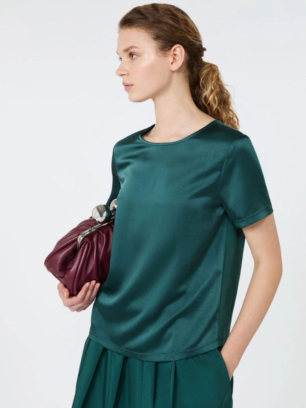 Weekend Max Mara T-shirt girocollo in raso WKDGilbert, verde AI26 WeekendMaxMara