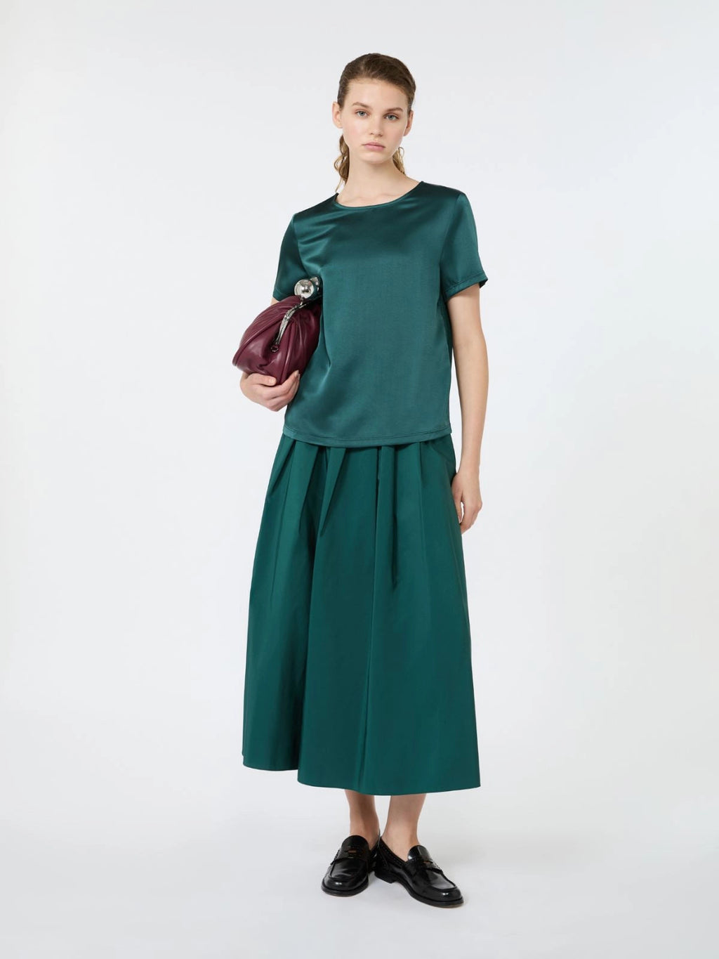 Weekend Max Mara T-shirt girocollo in raso WKDGilbert, verde AI26 WeekendMaxMara